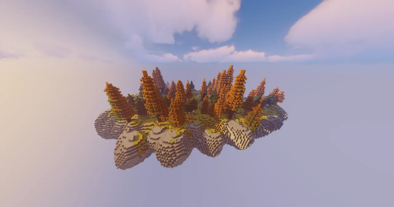 A floating island with golden trees suspended above the clouds.